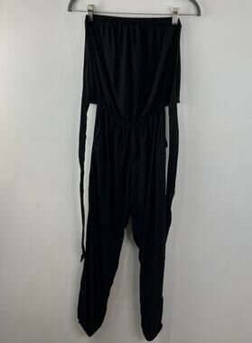 SKEMO Basics Black Strapless Jumpsuit Tie Back Elasticized Leg Cuffs Size XS